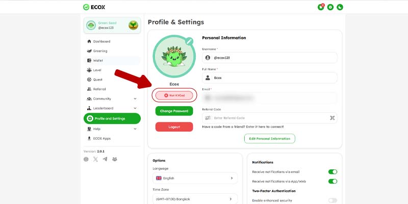 how to do KYC verification in ECOX App step 1